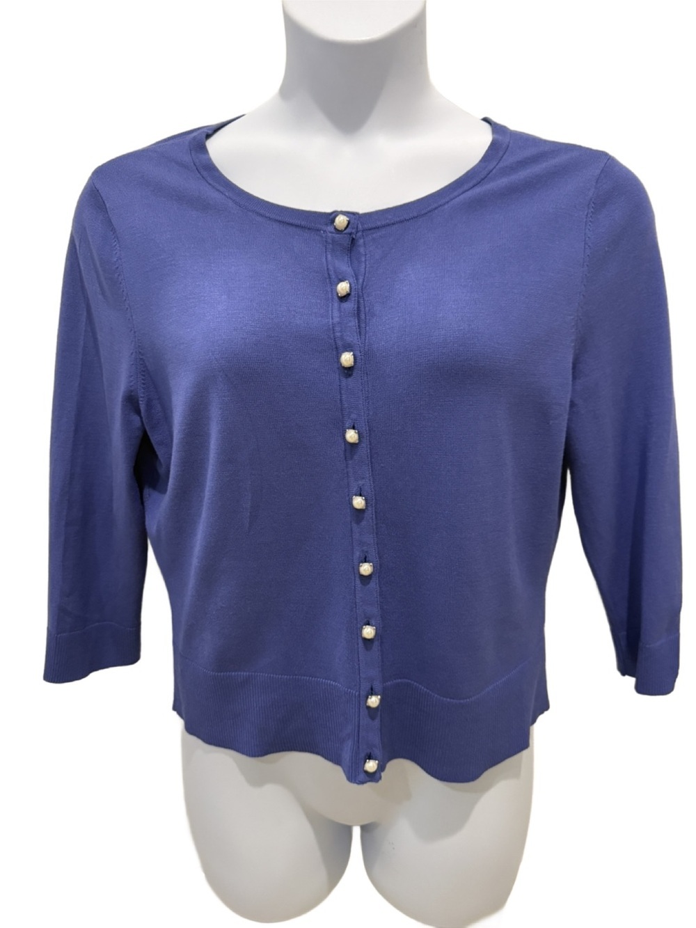 Cobalt blue/Violet Pearl-Button Knit Cardigan Top. Large